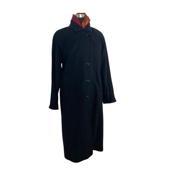 Larry Levine 12 L Black Camel Coat Overcoat Evening Elegant Career Vintage 80s - Picture 2 of 6